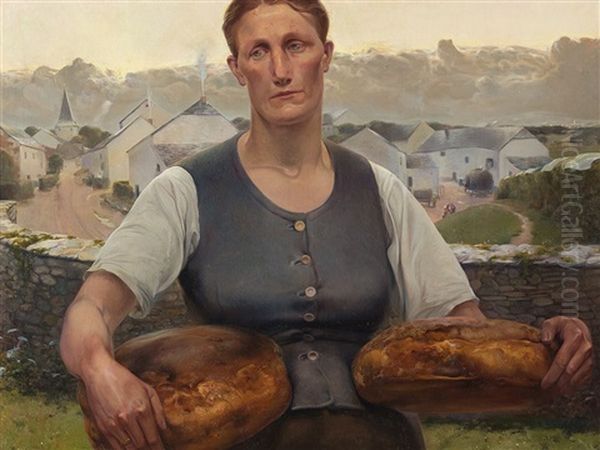 Peasant Carrying Two Loafs Of Bread by Firmin Baes