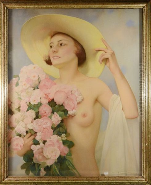 Jeune Femme Aux Fleurs Oil Painting by Firmin Baes