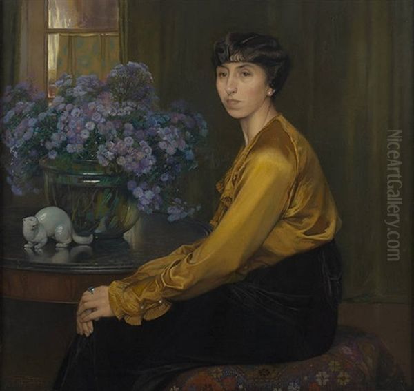 Elegante Au Bouquet De Fleurs Oil Painting by Firmin Baes