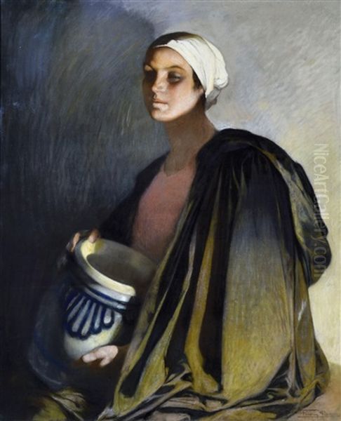 Dienster Met Kruik - Serveuse Avec Cruche Oil Painting by Firmin Baes