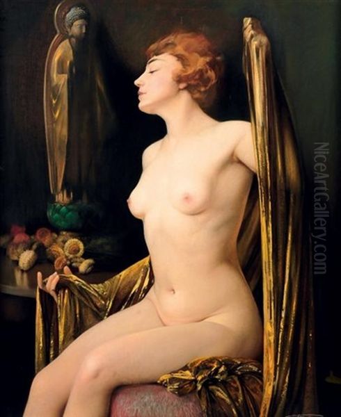 Nue Au Voile Dore Et Au Bouddha Oil Painting by Firmin Baes