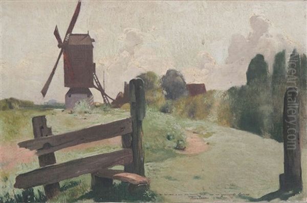 Paysage Avec Des Moulins A Vent Oil Painting by Firmin Baes