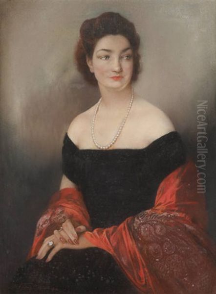 Elegante Au Collier De Perles Oil Painting by Firmin Baes