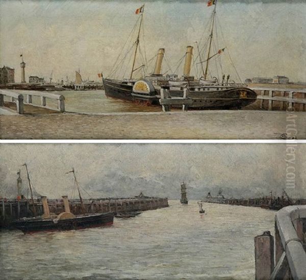 Steamer At The Quay Oil Painting by Lionel-Oscar Baes