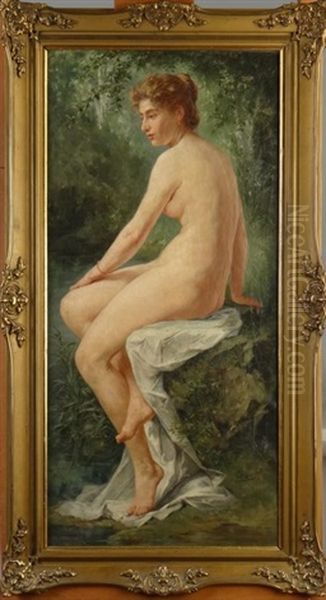 Femme Nue Assise Sur Drap Blanc by Lionel-Oscar Baes