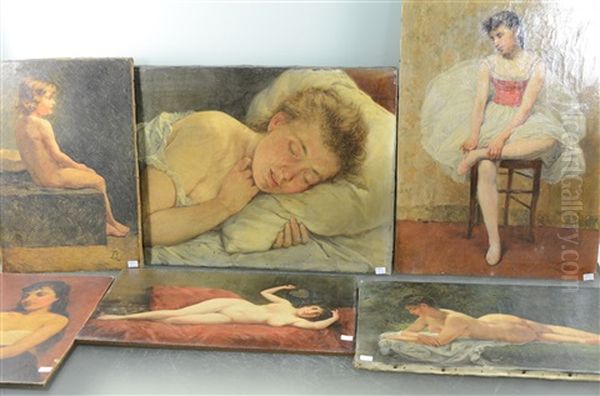 Lot De 6 Peintures (6 Works) Oil Painting by Lionel-Oscar Baes