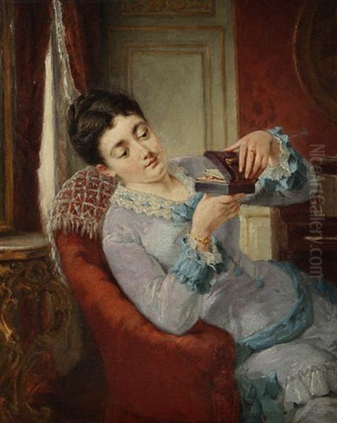 Jeune Femme Dans Un Interieur Bourgeois Tenant Une Boite A Lettres Oil Painting by Lionel-Oscar Baes