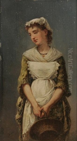 Junge Frau In Tracht, Einen Korb Haltend Oil Painting by Lionel-Oscar Baes