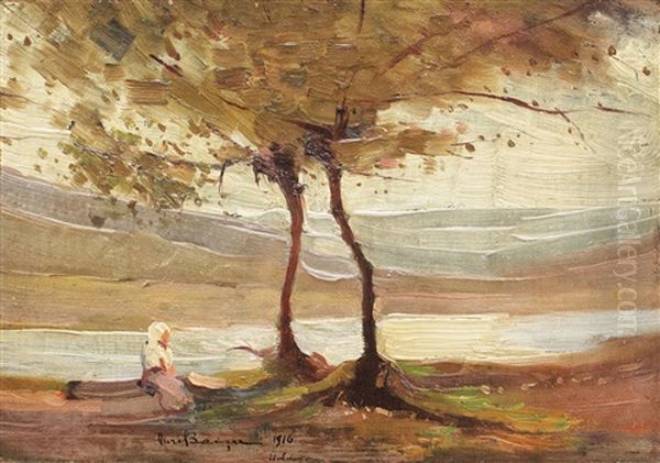 At The River's Shore Oil Painting by Aurel Baesu