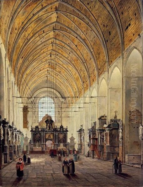 Interieur D'eglise Gantoise Oil Painting by Angelus De Baets