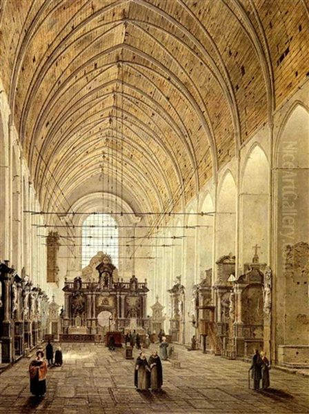 Interieur D'eglise Oil Painting by Angelus De Baets