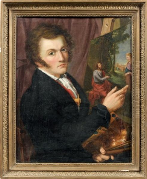 Portrait D'un Peintre Devant Un Tableau Representant Le Christ Et La Samaritaine Oil Painting by Alexis Bafcop