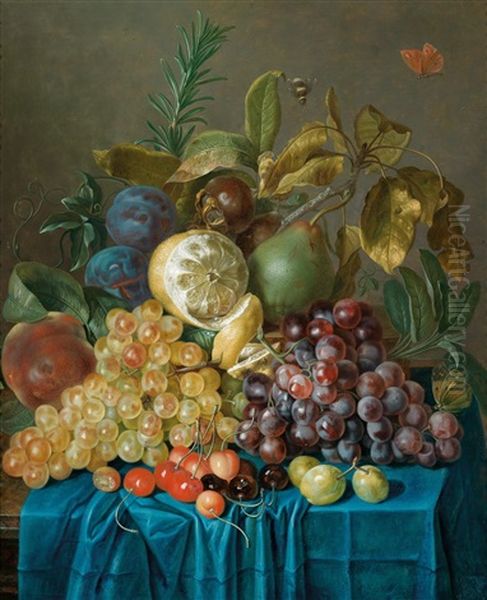 Ein Fruchtestillleben Mit Trauben, Kirschen, Zitronen Und Pflaumen Oil Painting by Johann Daniel Bager