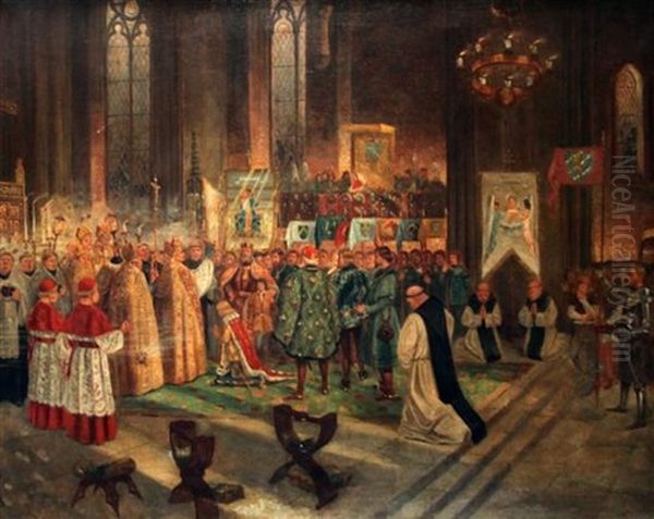 Cathedral Interior With Coronation Taking Place Oil Painting by Gustav Pontus Bagge