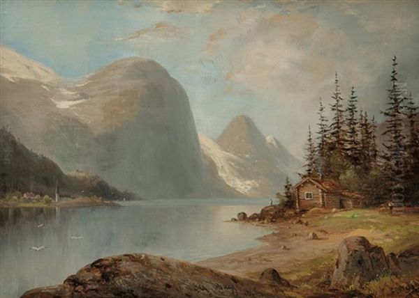 Fjordlandskap, Vestlandet 1866 Oil Painting by Magnus Thulstrup Bagge