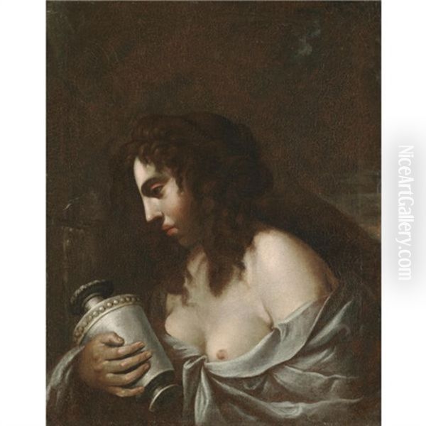 The Penitent Magdalene Holding A Jar Of Ointment Before A Crucifix Oil Painting by Cavaliere Giovanni Baglione