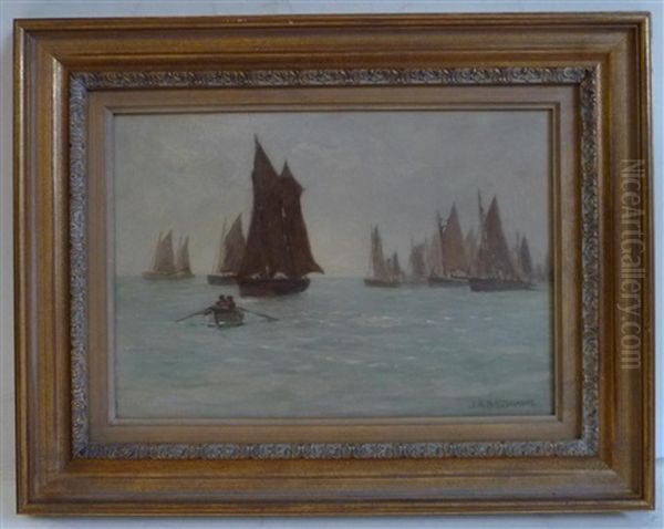 A Fishing Fleet Oil Painting by Joseph Richard Bagshaw