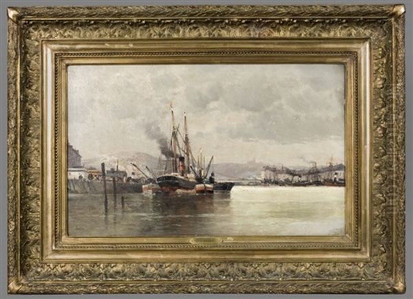 Bateaux Sortant Du Port Oil Painting by Jules Bahieu