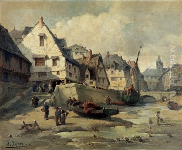 Village De Pecheurs En Normandie by Jules Bahieu