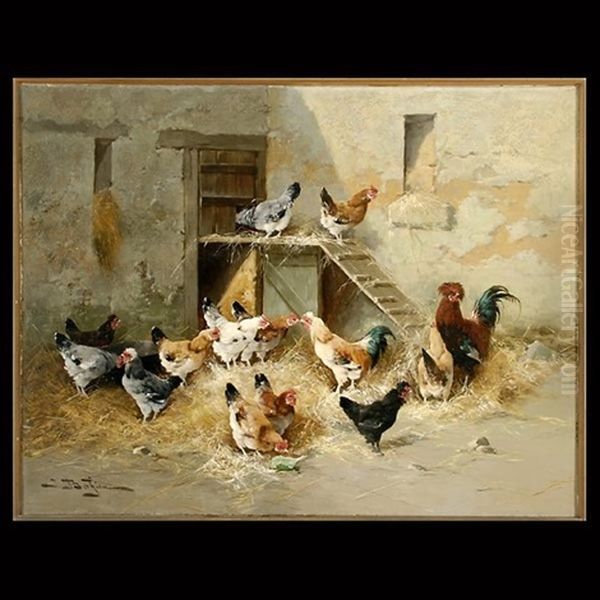 A Day In The Coop Oil Painting by Jules Bahieu