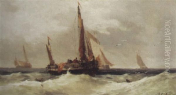 Fischerboote Bei Rauber See Oil Painting by Jules Bahieu