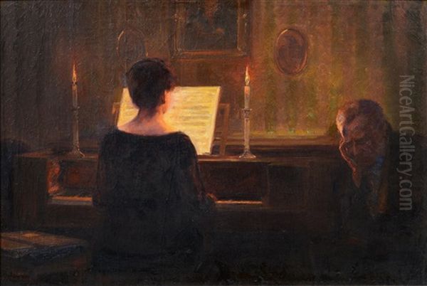 At The Piano Oil Painting by Reinhold Bahl