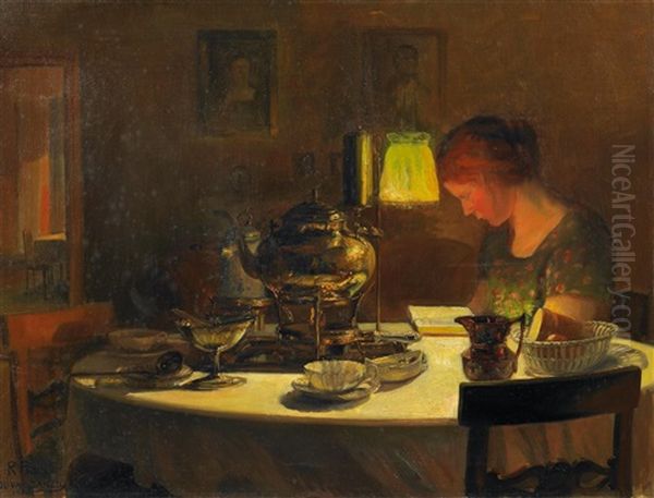 Lesende In Der Stube Oil Painting by Reinhold Bahl