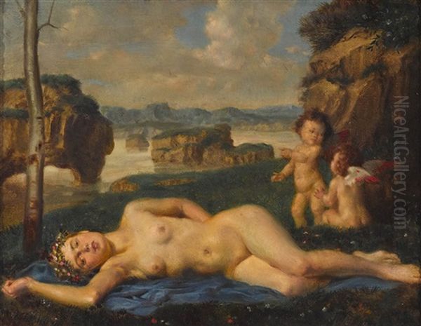 Liegende Venus Mit Zwei Putti Oil Painting by Theodor Baierl