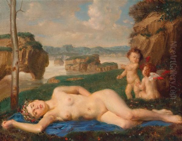 Cupids Oil Painting by Theodor Baierl