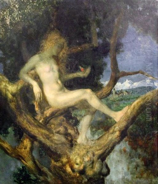 Nymph In A Tree Oil Painting by Theodor Baierl