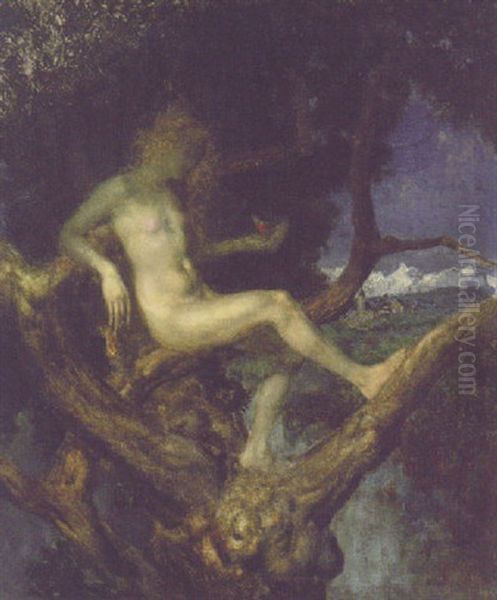 Nymph In A Tree Oil Painting by Theodor Baierl