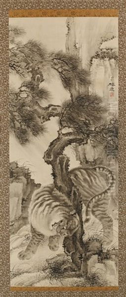 Pine Tree And Tiger by Yamamoto Baiitsu