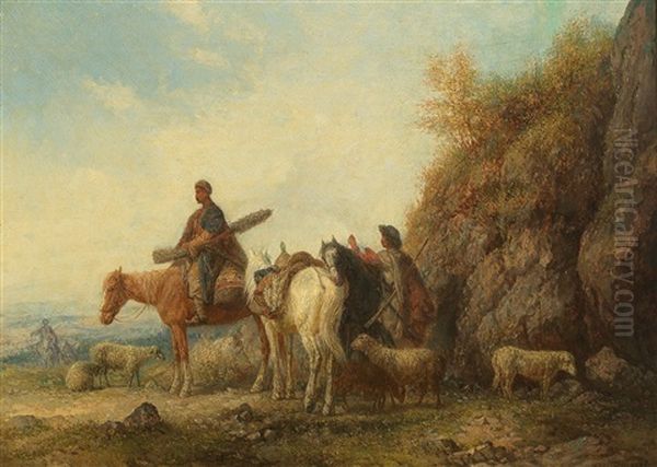 Shepherds In The Caucasus Oil Painting by Theodor Ilich Baikoff