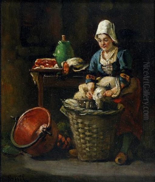 Cuisiniere Plumant Le Gibier Oil Painting by Antoine Jean Bail