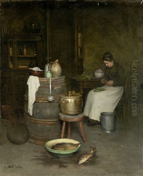 Kucheninterieur Mit Magd Oil Painting by Franck Antoine Bail