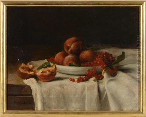 Nature Morte Aux Peches Et Aux Groseilles Sur Une Table Oil Painting by Franck Antoine Bail