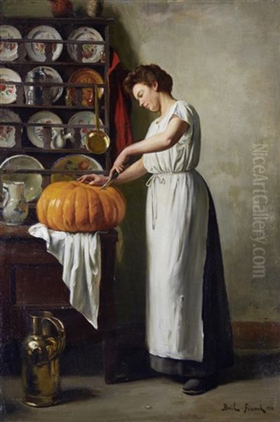 Carving The Pumpkin Oil Painting by Franck Antoine Bail