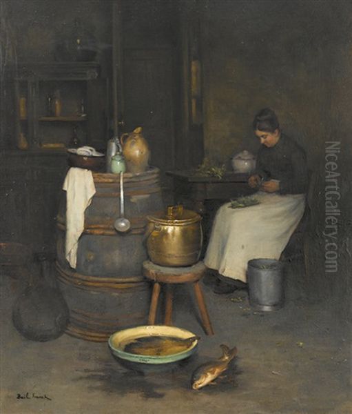 Kucheninterieur Mit Magd Oil Painting by Franck Antoine Bail