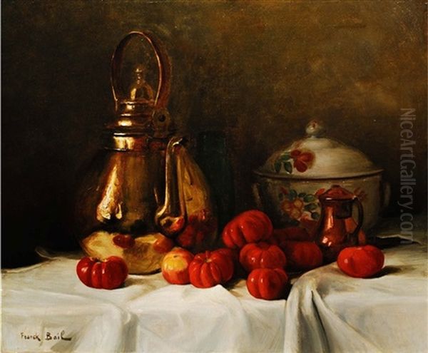 Stillleben Mit Kupferkessel Und Tomaten Oil Painting by Franck Antoine Bail