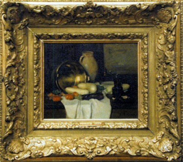 Nature Morte Au Cuivre Et Aux Legumes Oil Painting by Franck Antoine Bail