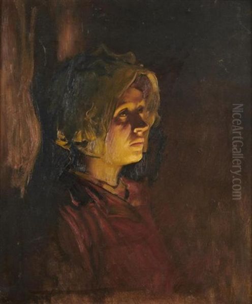 Jeune Fille A La Bougie Oil Painting by Joseph Bail