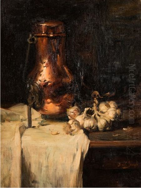 Nature Morte Au Cuivre Et Oignons Oil Painting by Joseph Bail