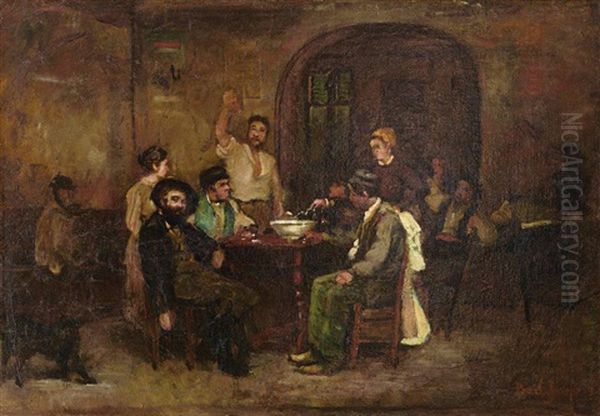 La Taverne - A Fleury-en-biere Oil Painting by Joseph Bail