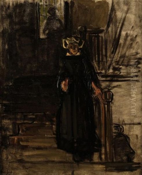 Bretonne Dans L'escalier Oil Painting by Joseph Bail