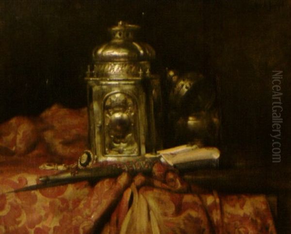 Nature Morte A La Lanterne De Cuivre, Brule Parfum, Et Poignard Oil Painting by Joseph Bail