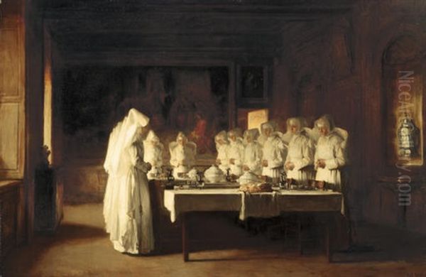 Sisters Of Charity Saying Grace Before A Meal At The Hospice In Beaune, France, (le Benedicte) Oil Painting by Joseph Bail