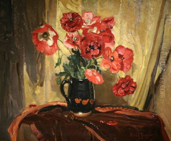 Poppies On A Table Oil Painting by Joseph Bail