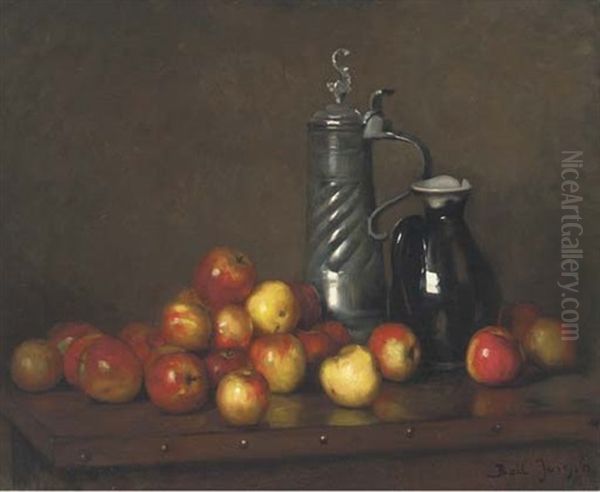 Apples With A Tankard And Jug Oil Painting by Joseph Bail