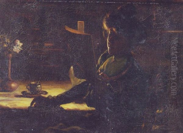 Reading By Candlelight Oil Painting by Joseph Bail