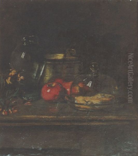 Nature Morte Au Cuivre, Aux Fruits Et A La Cloche A Fromage Oil Painting by Joseph Bail